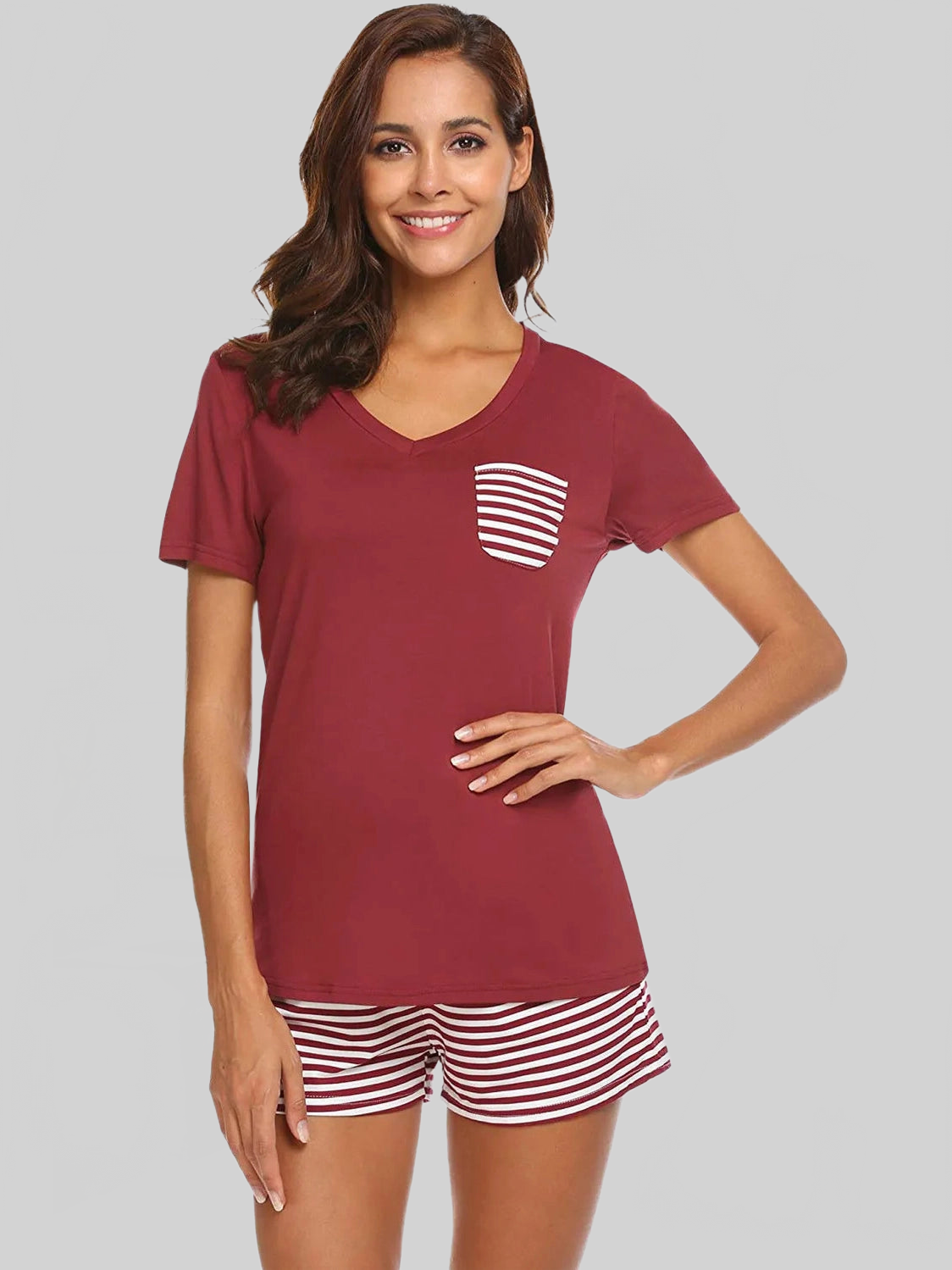 Striped Short Sleeve Top and Shorts Lounge Set nicholesgifts
