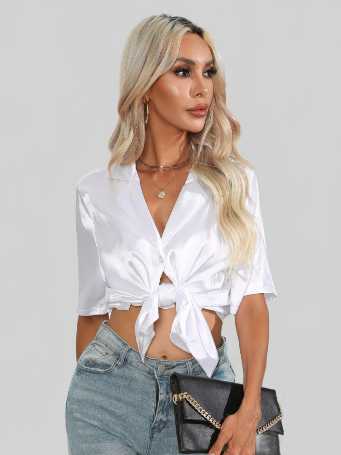 Women Button Up Collared Neck Shirt nicholesgifts