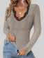 Women Full Size Ribbed V-Neck Lace Trim Long Sleeve T-Shirt Plus Size NicholesGifts
