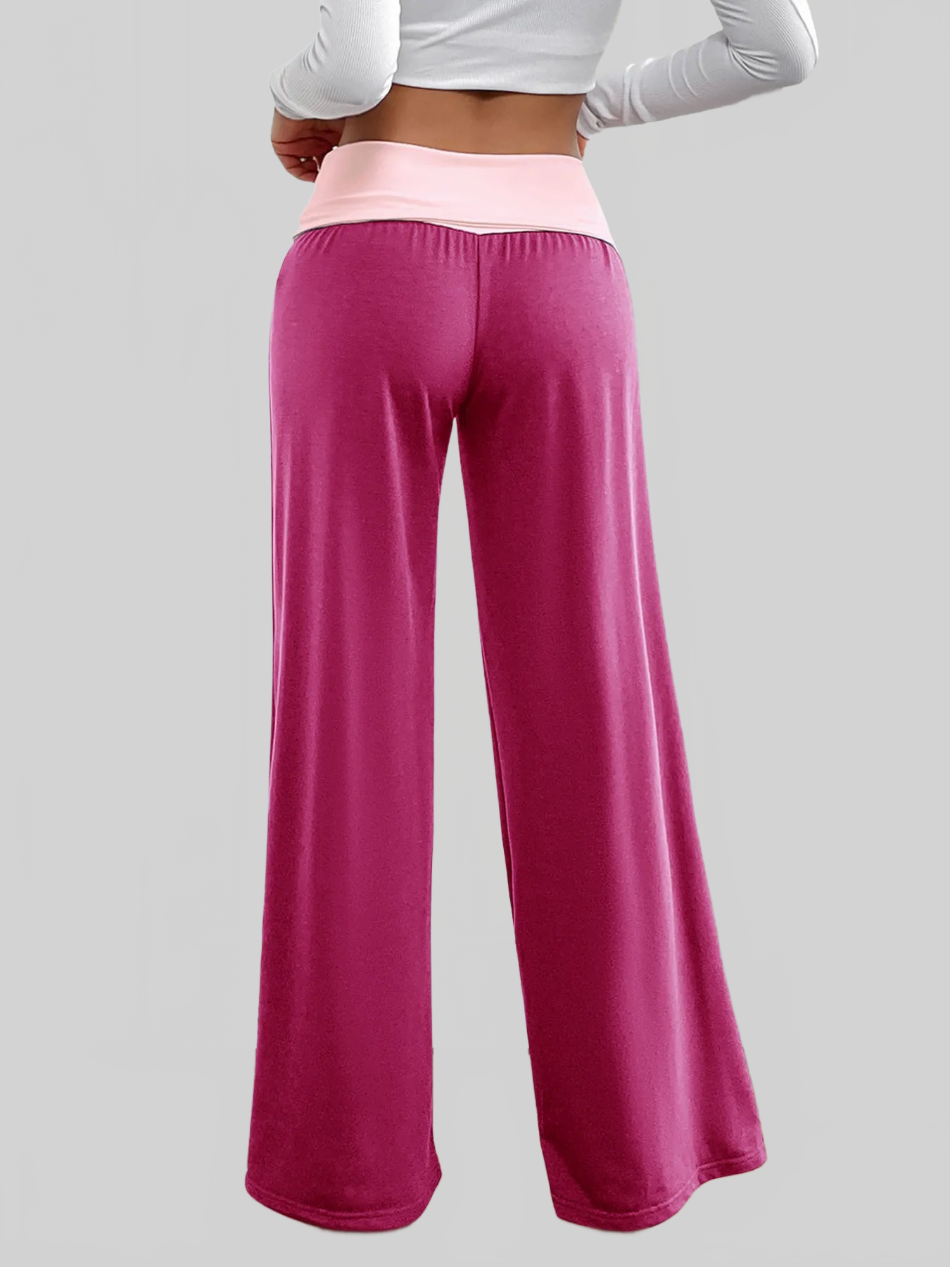 Women Contrast Waistband Wide Leg Pants nicholesgifts