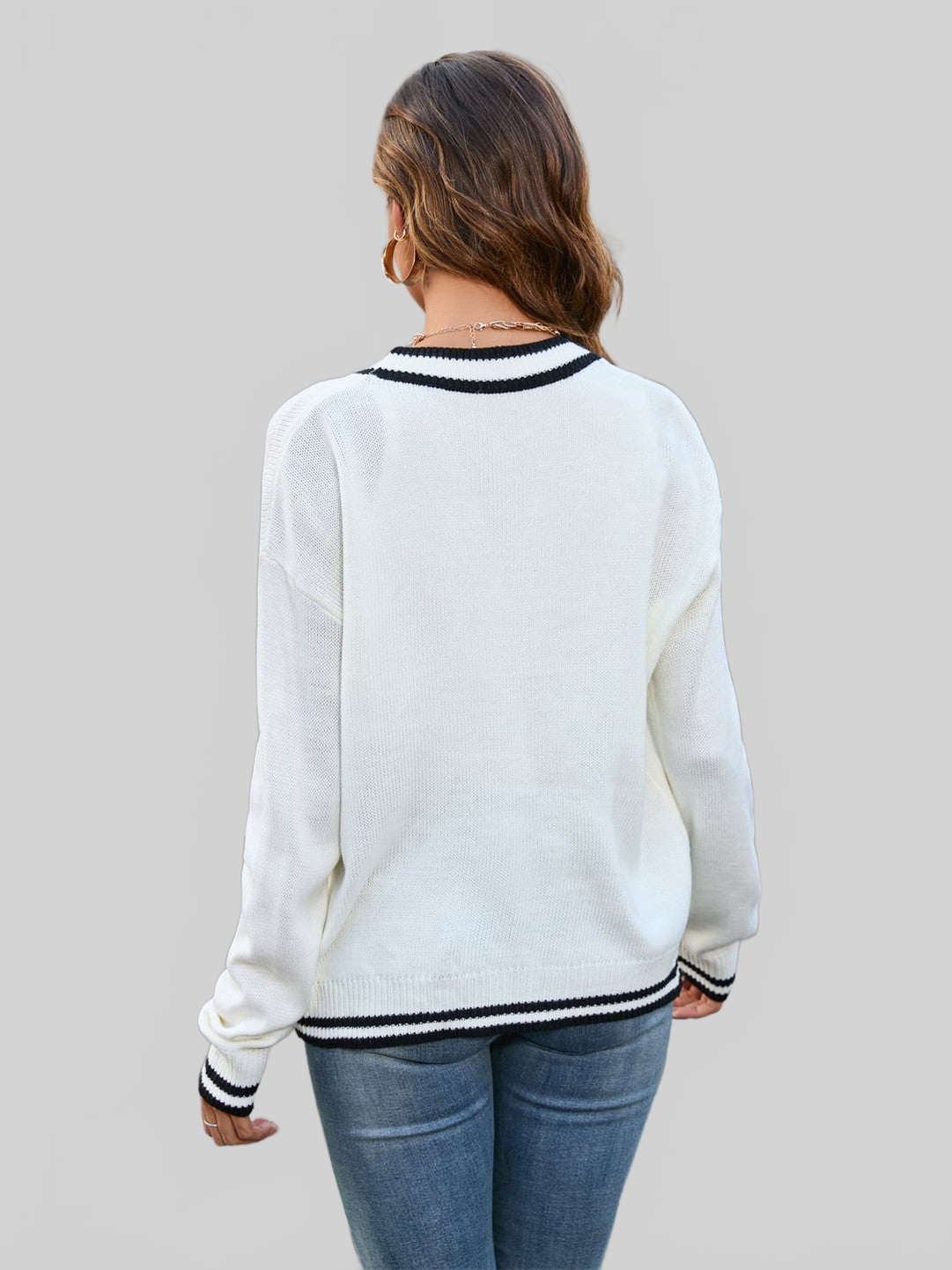 Angel Wings Buttoned V-Neck Long Sleeve Cardigan nicholesgifts