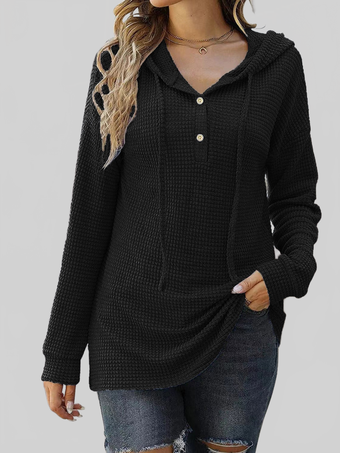 Half Button Up Drawstring Hoodie NicholesGifts