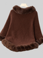 Women Fuzzy Trim Texture Three-Quarter Sleeve Poncho nicholesgifts