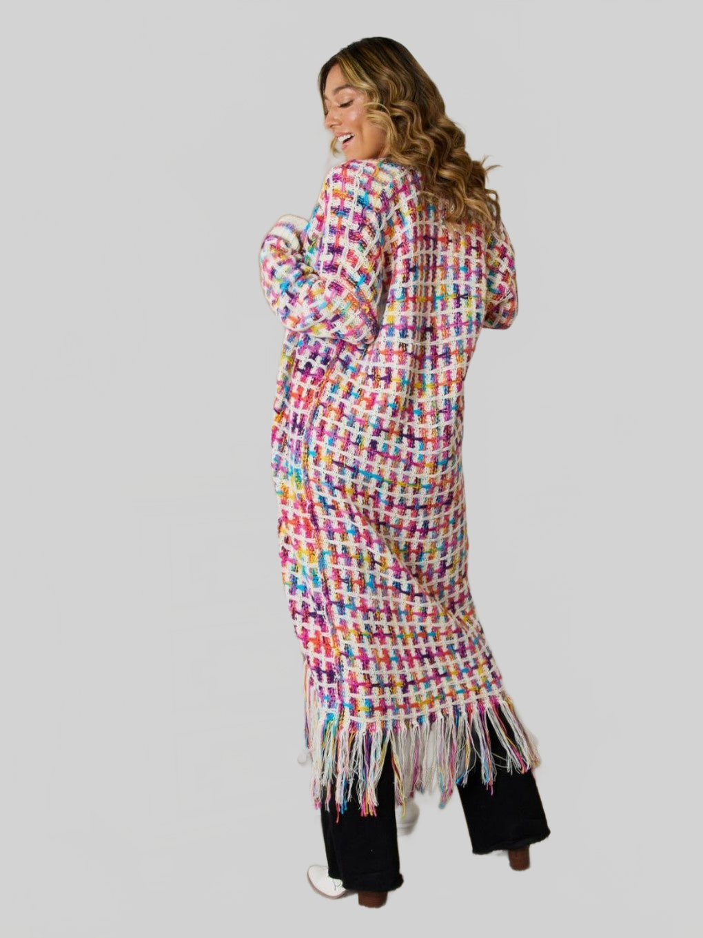 Women Open Front Fringe Hem Cardigan Sweater nicholesgifts