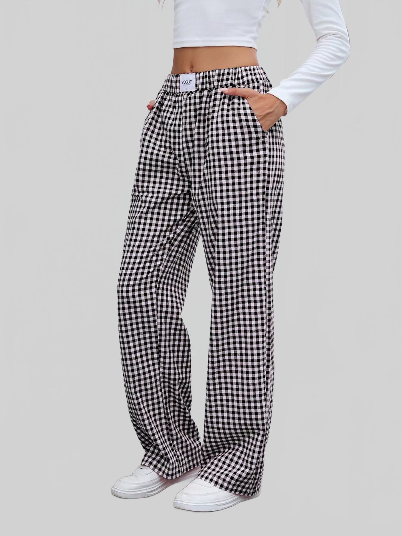 Women Plaid Wide Leg Casual Pants nicholesgifts