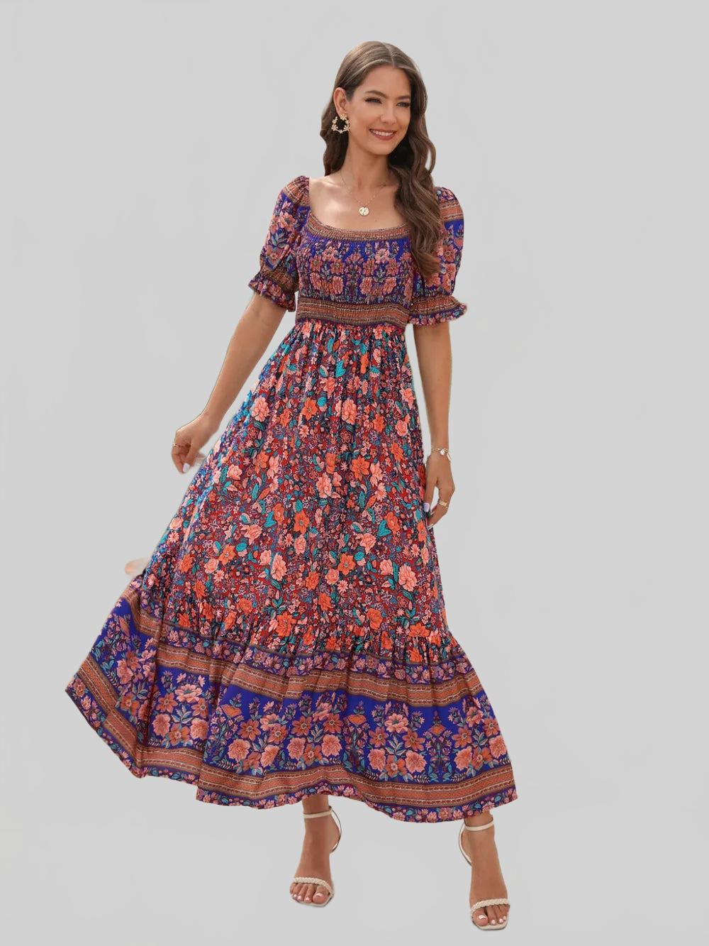 Floral Flounce Sleeve Midi Dress nicholesgifts