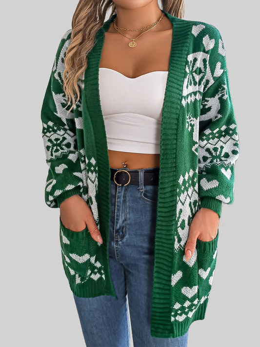 Women Pocketed Open Front Long Sleeve Cardigan nicholesgifts