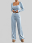 Striped Square Neck Long Sleeve Top and Pants Lounge Set nicholesgifts