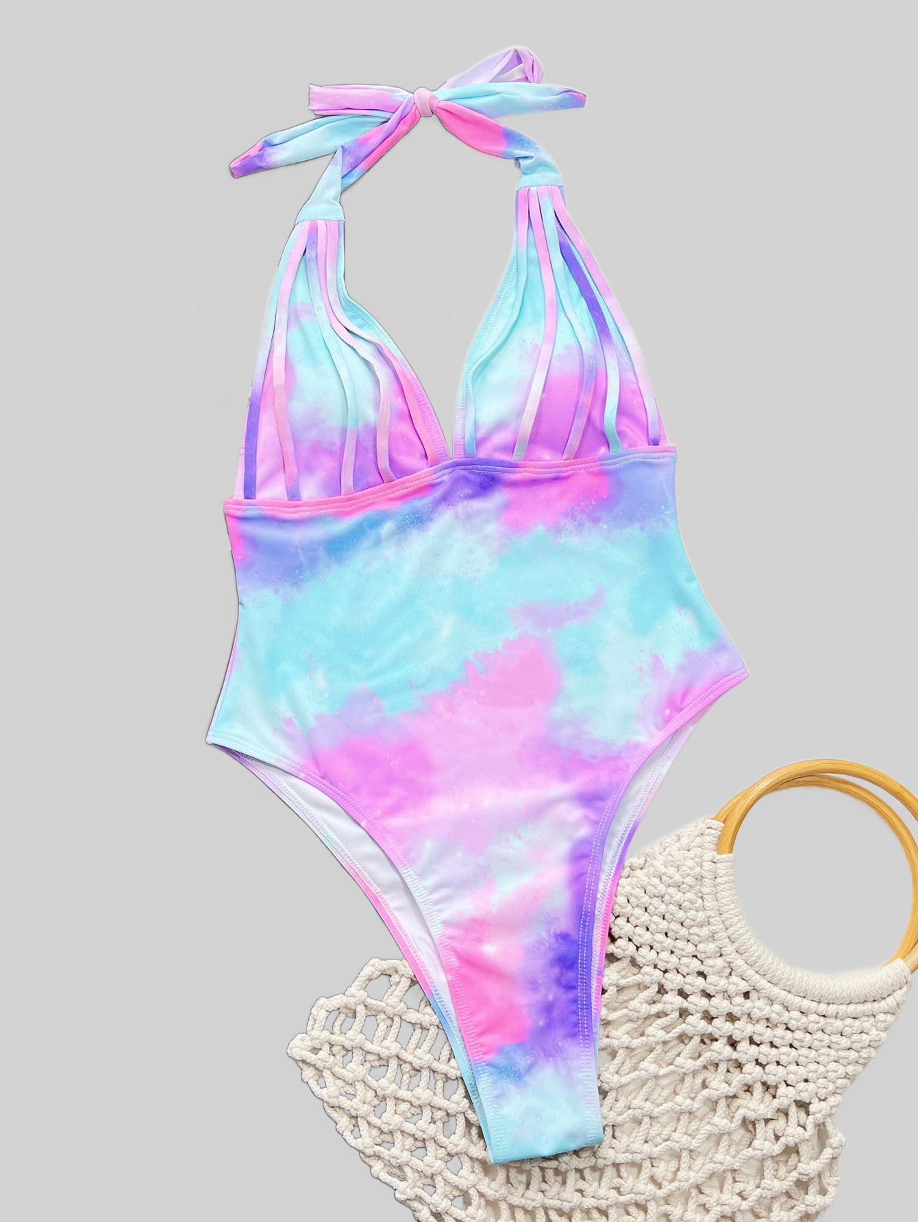 Women Tie-Dye Halter Neck One-Piece Swimsuit nicholesgifts