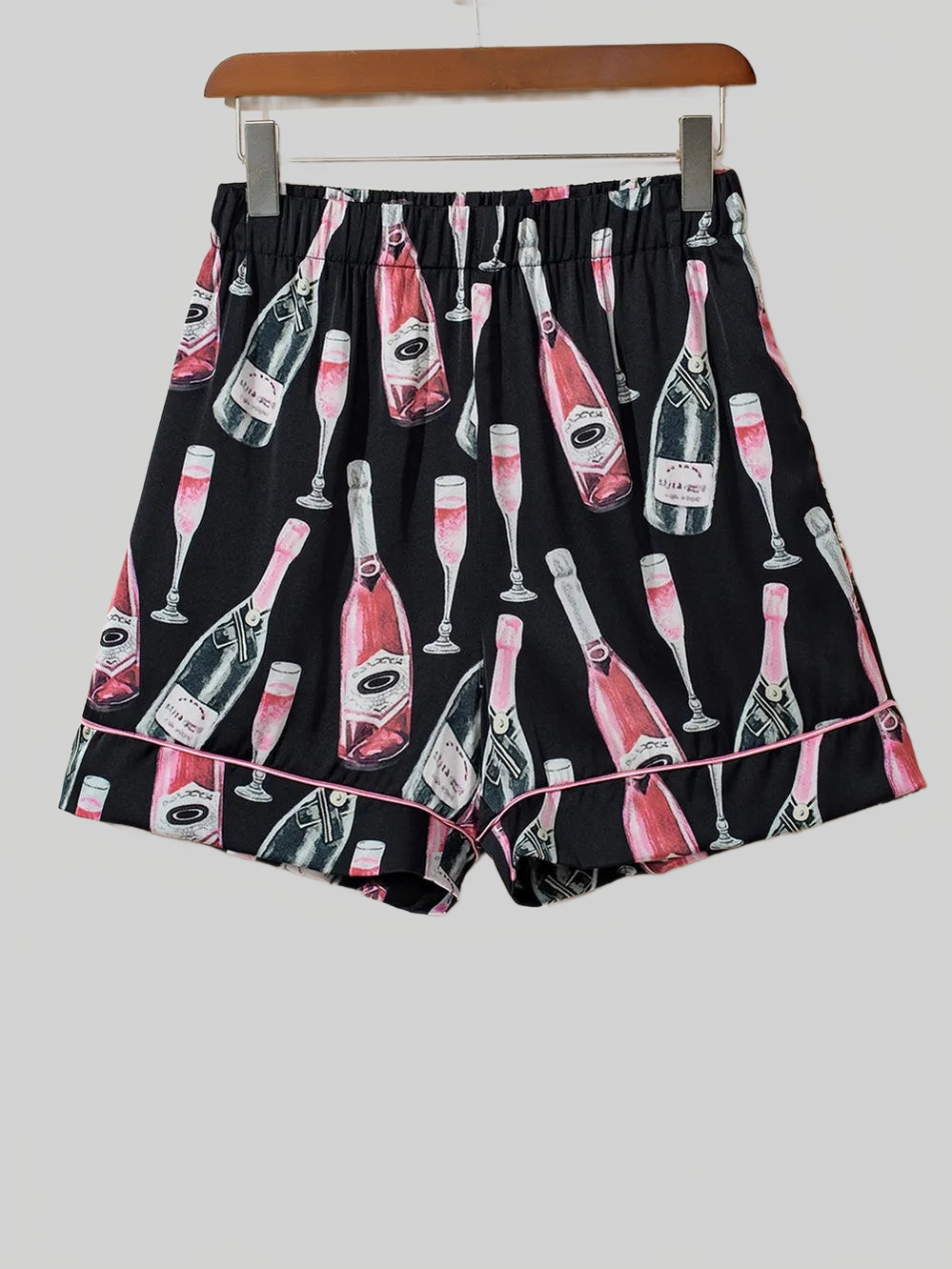 Champagne Print Short Sleeve Top and Shorts Set nicholesgifts