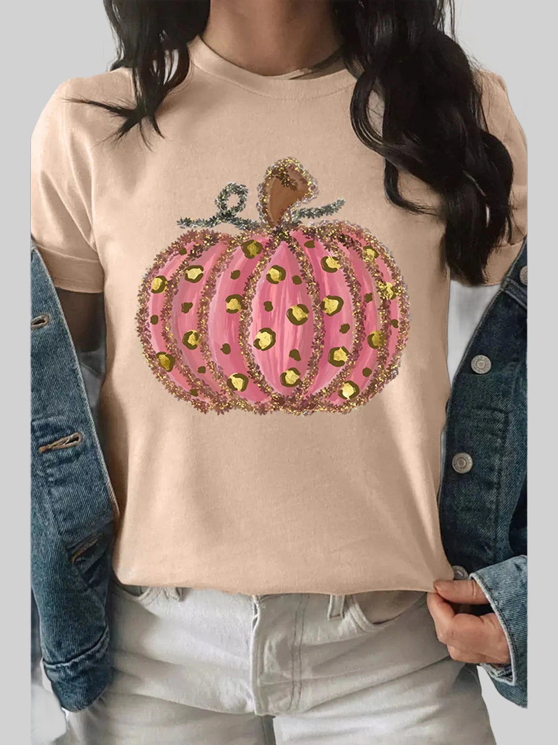 Pumpkin Round Neck Short Sleeve T-Shirt nicholesgifts