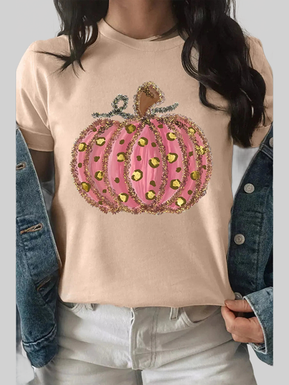 Pumpkin Round Neck Short Sleeve T-Shirt nicholesgifts