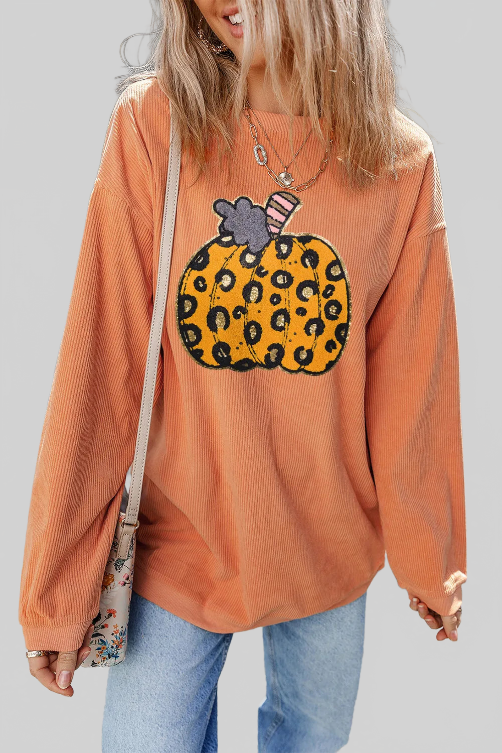 Pumpkin Round Neck Long Sleeve Sweatshirt nicholesgifts