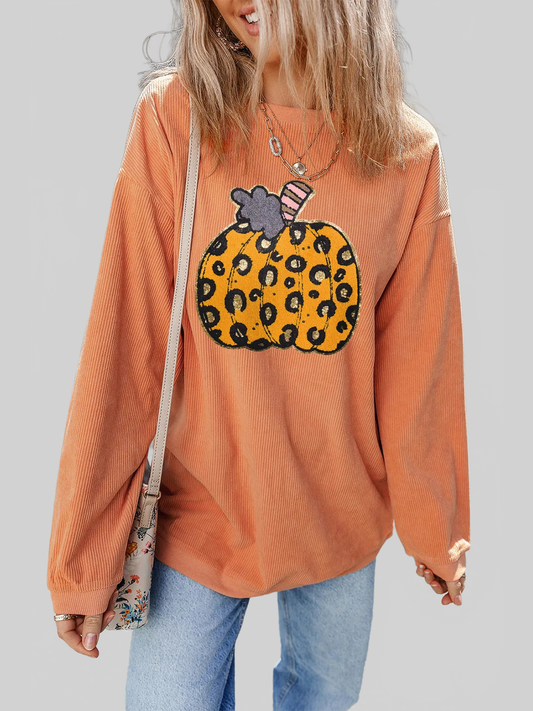 Pumpkin Round Neck Long Sleeve Sweatshirt nicholesgifts