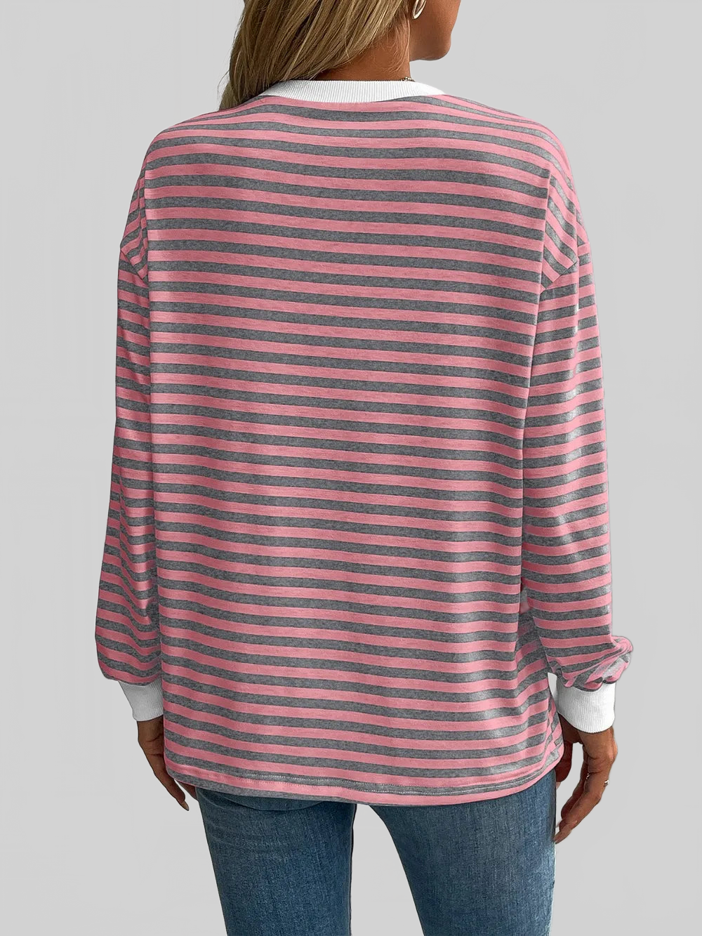 Women Ivy Lane Striped Round Neck Long Sleeve Sweatshirt nicholesgifts