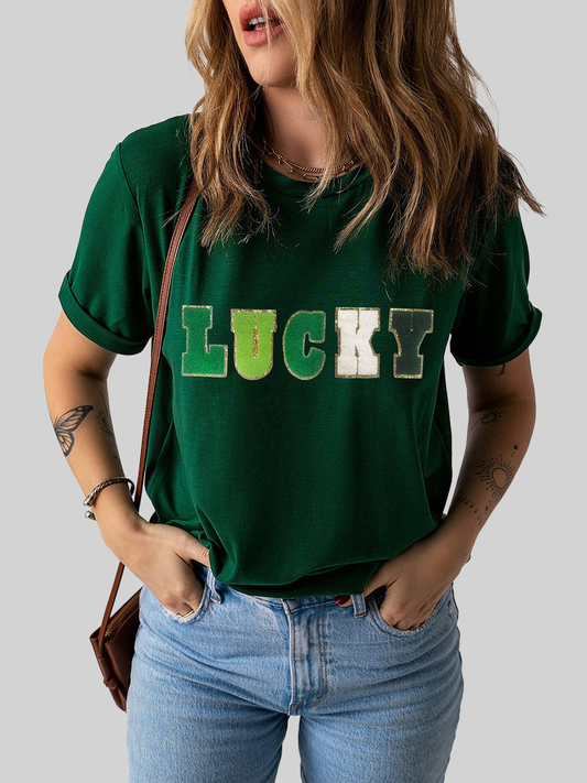 LUCKY Round Neck Short Sleeve T-Shirt NicholesGifts
