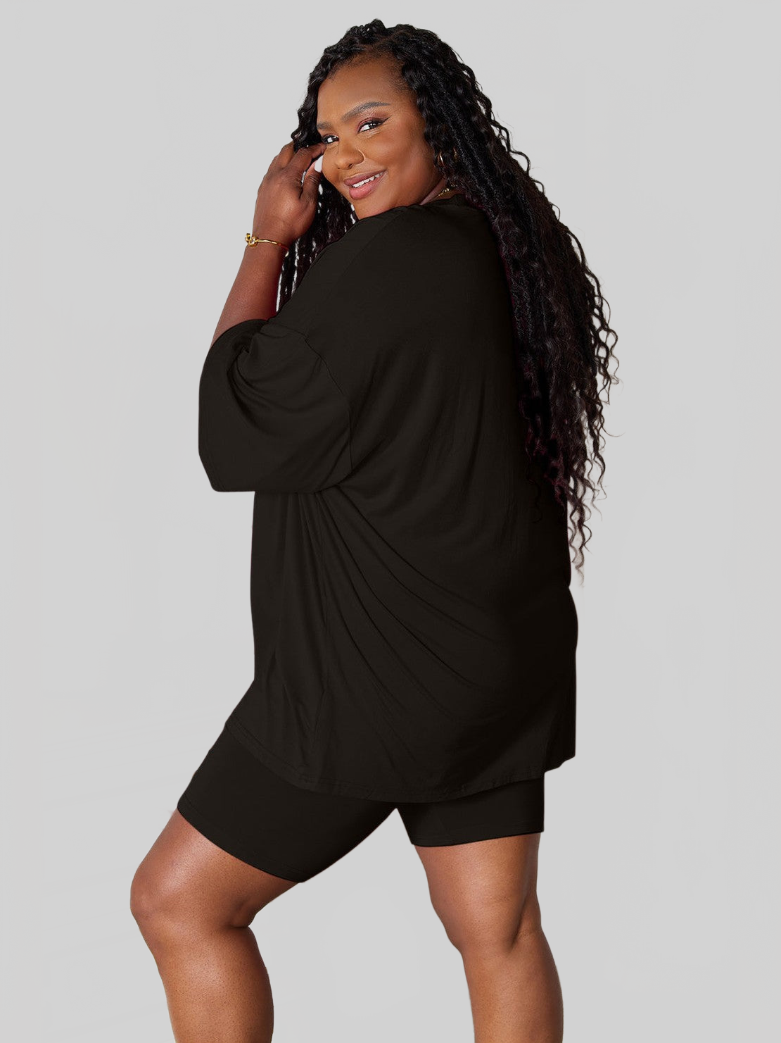 NicholesGifts Women Basic Bae Full Size Soft Rayon Three-Quarter Sleeve Top and Shorts Set nicholesgifts