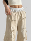 Women Bow Elastic Waist Cargo Pants nicholesgifts