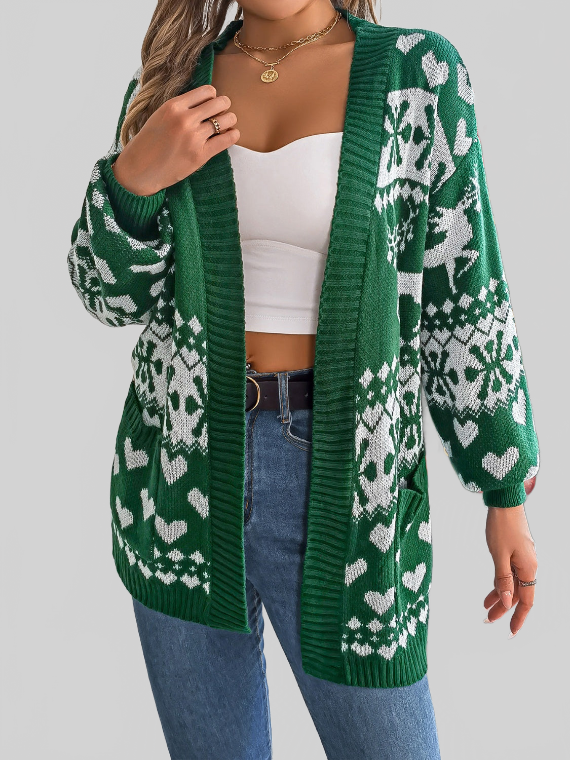 Women Pocketed Open Front Long Sleeve Cardigan nicholesgifts