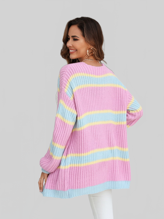 Angel Wings Color Block Ribbed Dropped Shoulder Open Front Cardigan nicholesgifts