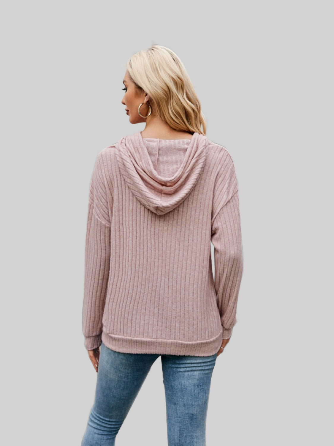 NicholesGifts Women Ribbed Drawstring Long Sleeve Hoodie nicholesgifts