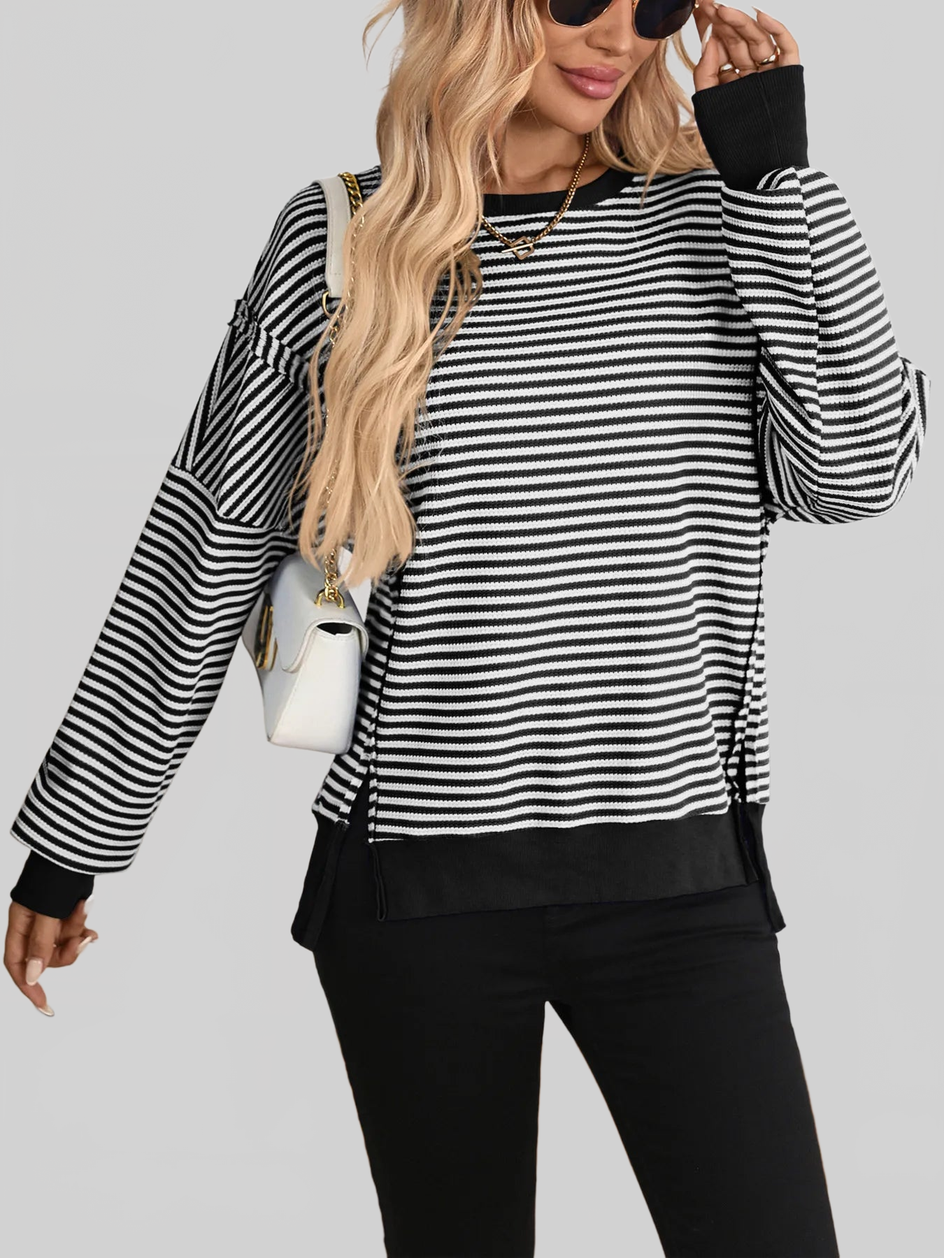 Exposed Seam Striped Contrast Sweatshirt nicholesgifts
