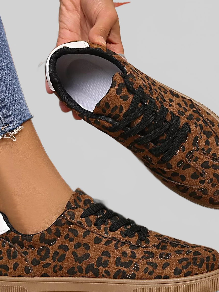 Women Leopard Lace Up Sneakers nicholesgifts