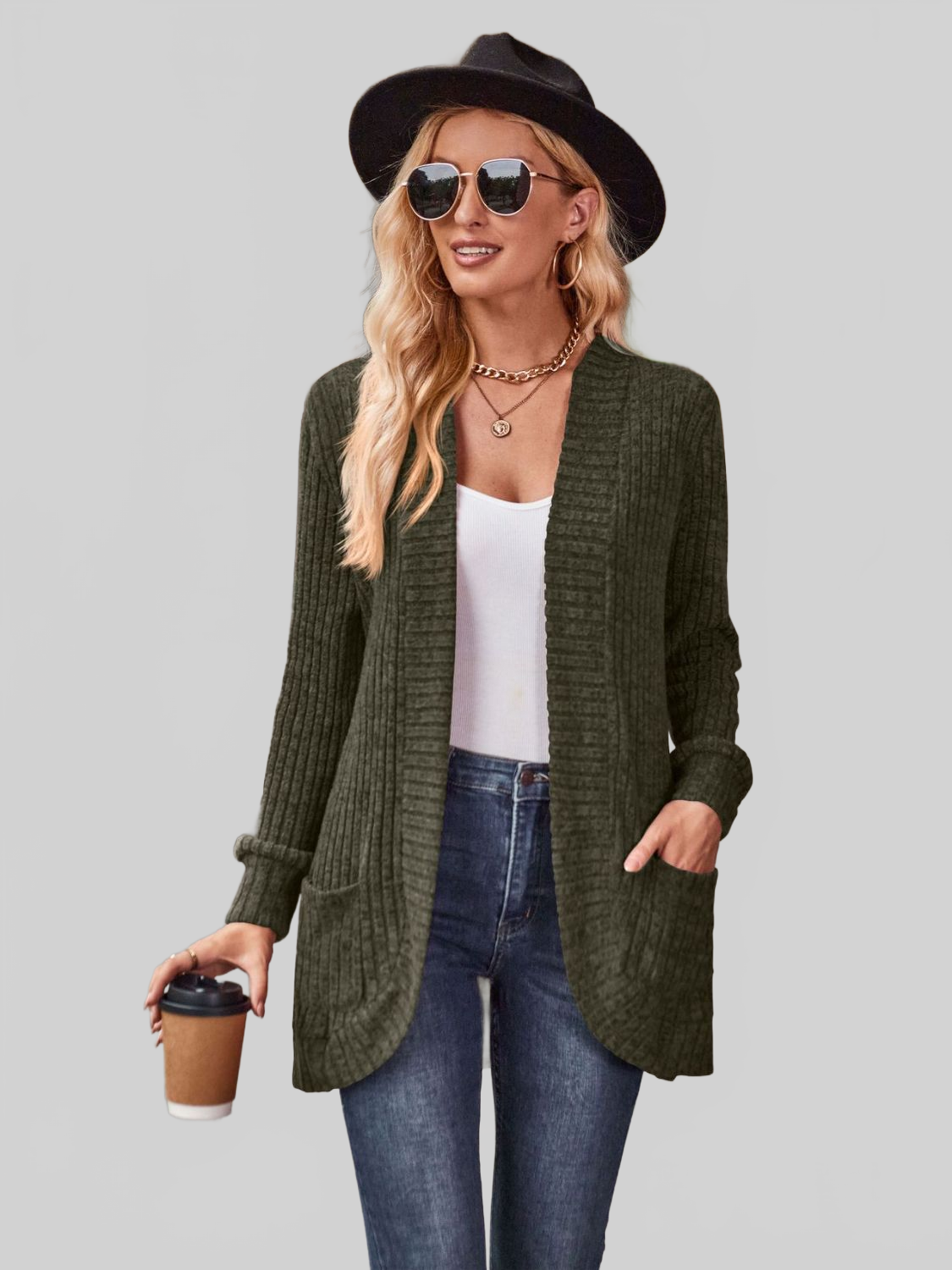 Women Open Front Cardigan with Pockets nicholesgifts