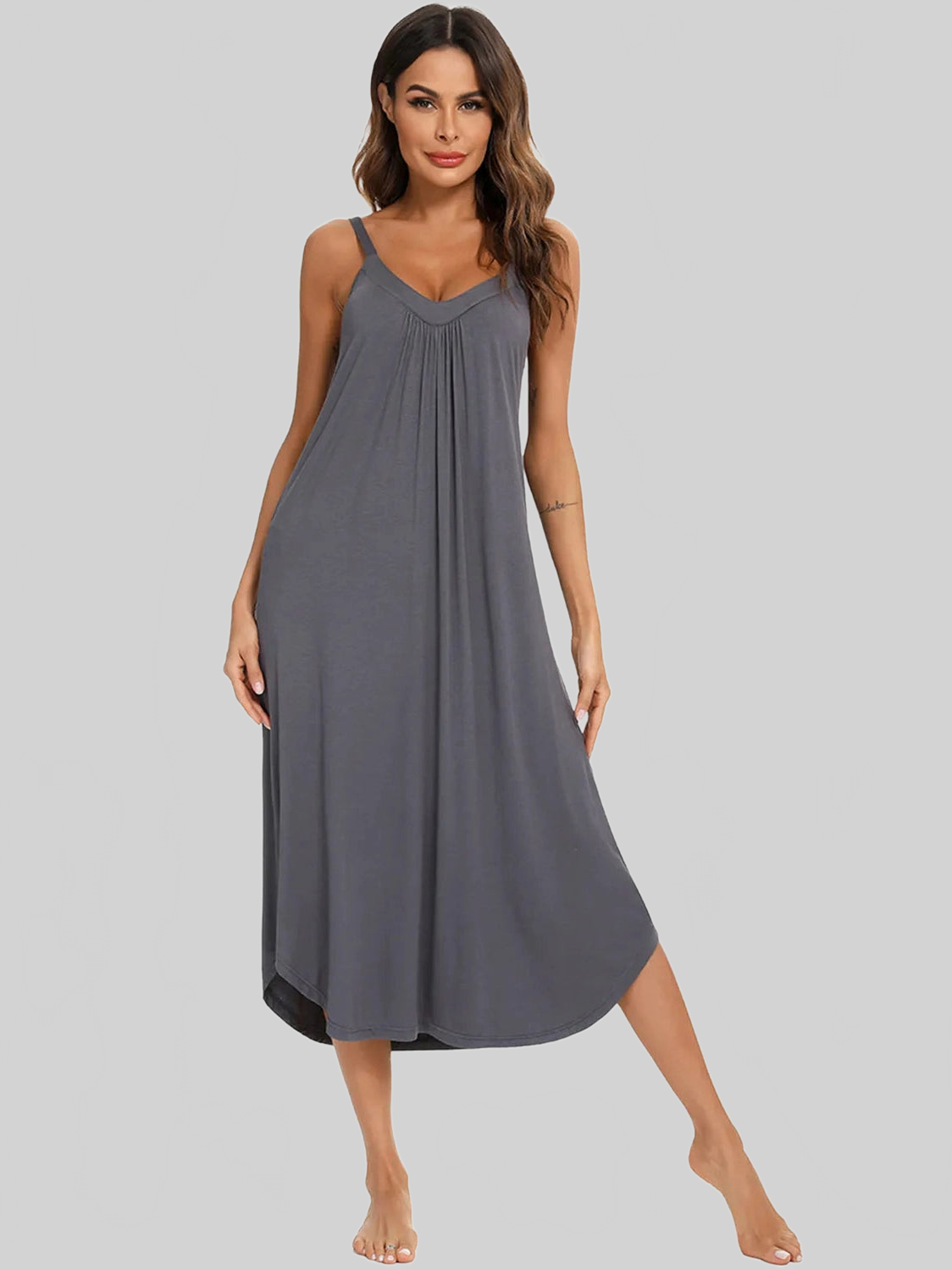V-Neck Midi Lounge Dress nicholesgifts