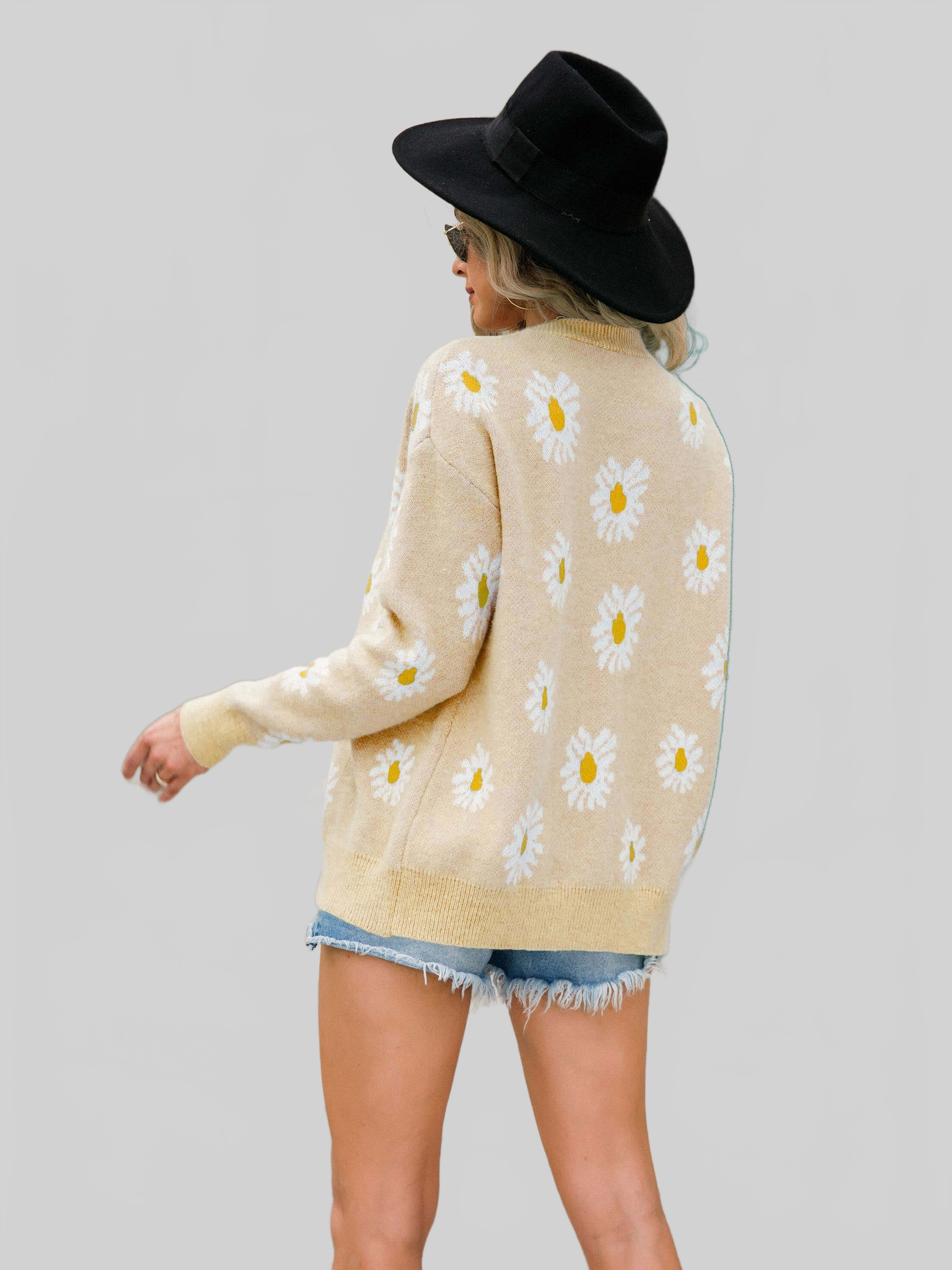 Angel Wings Daisy Pattern Button Front Cardigan nicholesgifts