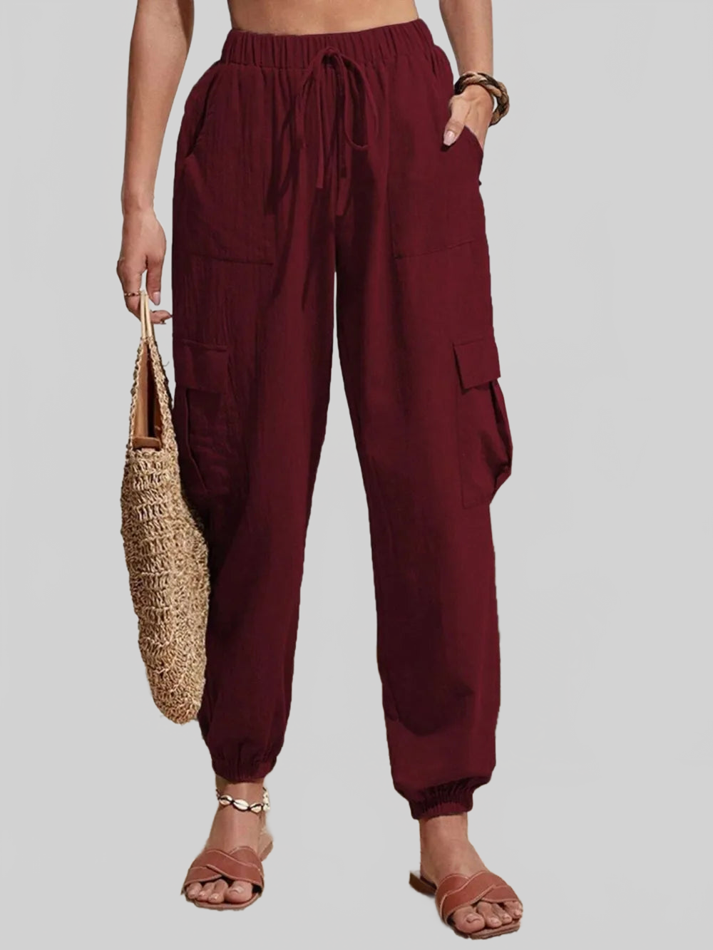 Drawstring Joggers with Cargo Pockets nicholesgifts