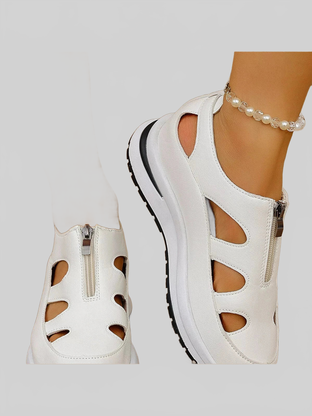 Cutout Zipper Wedge Sneakers Trendsi