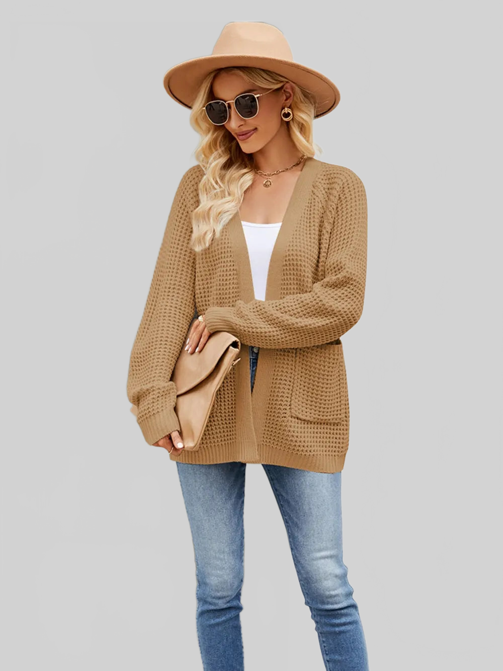 Women Open Front Raglan Sleeve Pocketed Cardigan nicholesgifts