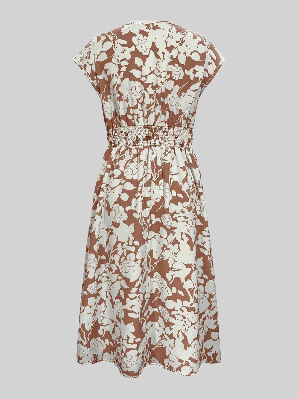 Printed V-Neck Cap Sleeve Midi Dress nicholesgifts