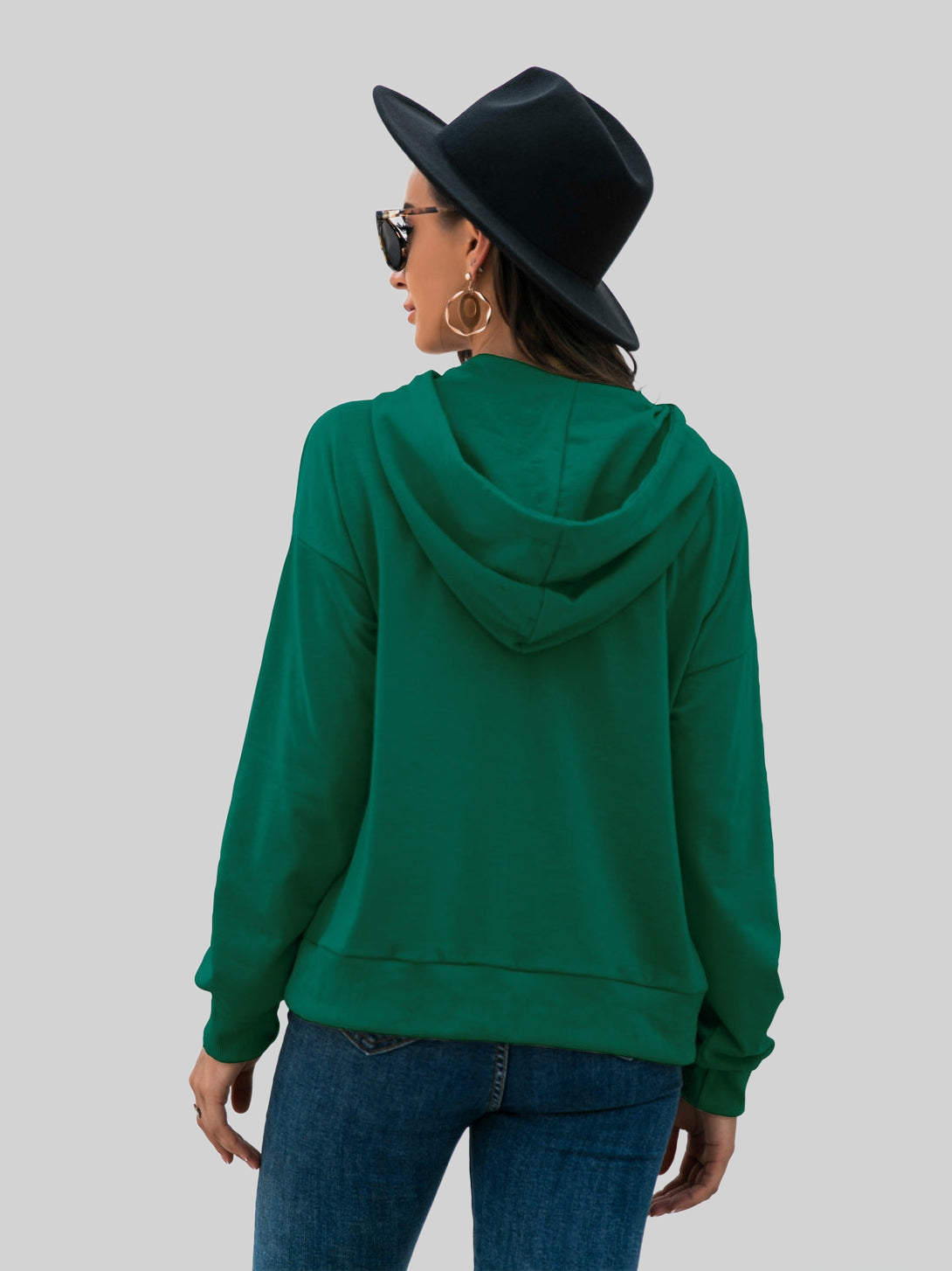 Women Half-Snap Drawstring Hoodie with Kangaroo Pocket nicholesgifts