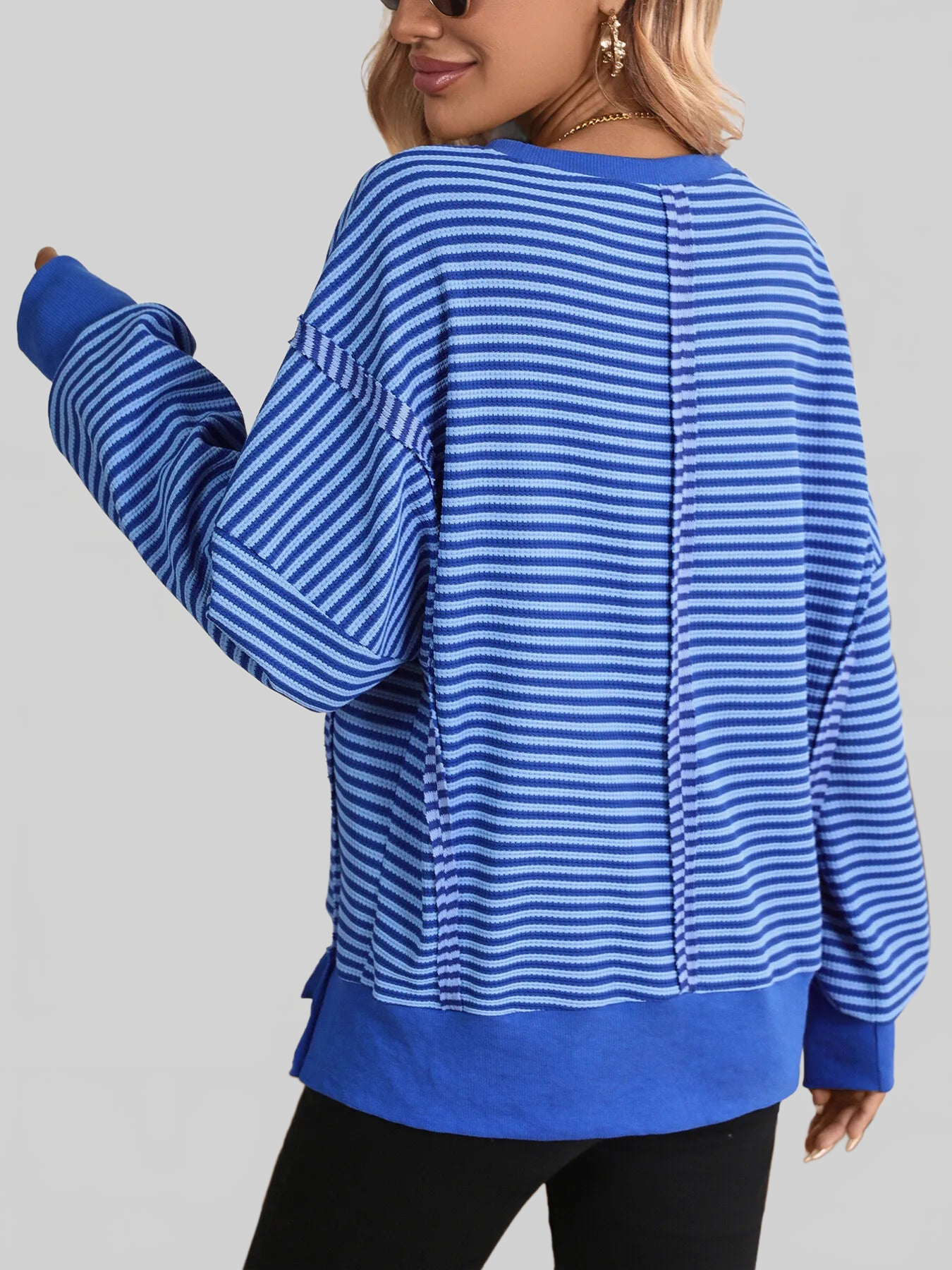 Exposed Seam Striped Contrast Sweatshirt nicholesgifts