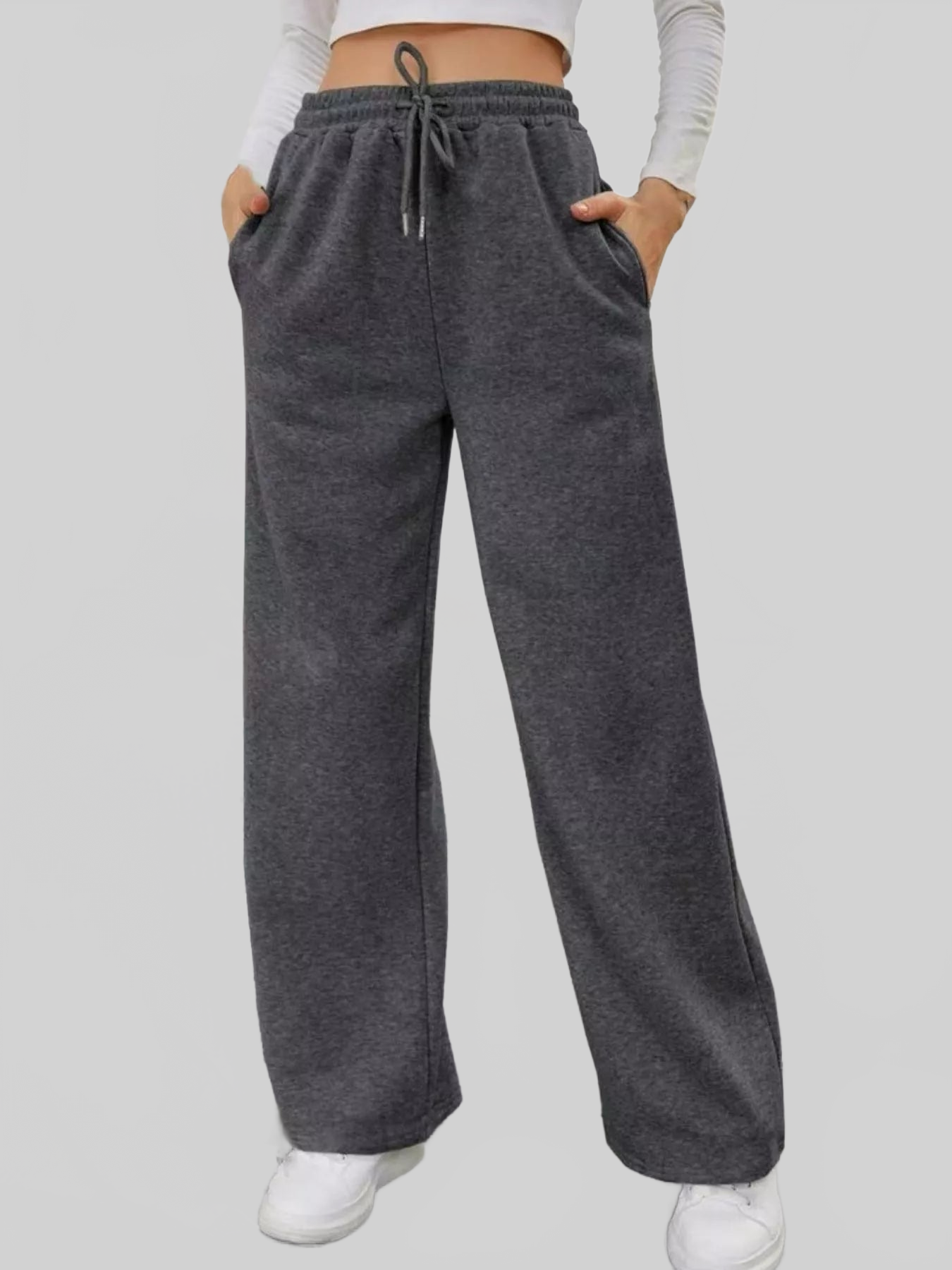 Women Relaxed Fit Drawstring Waist Solid Pants nicholesgifts
