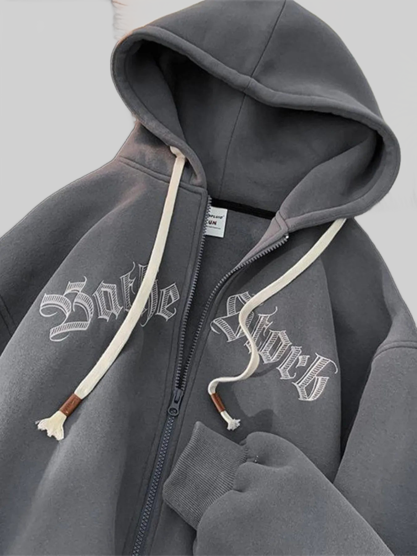 Men's Plus Size Letter Zip Up Drawstring Hoodie nicholesgifts