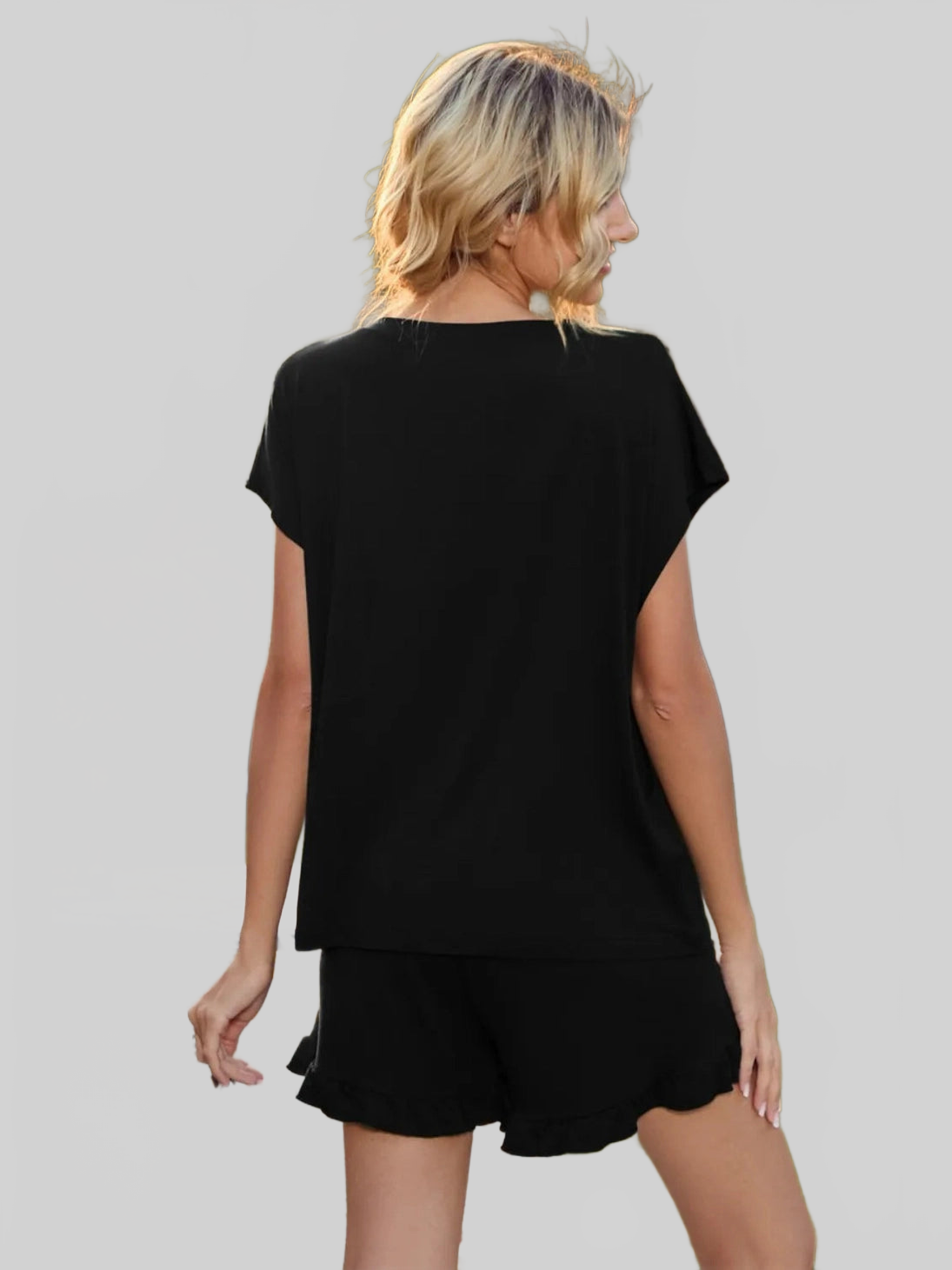 Round Neck Short Sleeve T-Shirt and Drawstring Shorts Lounge Set nicholesgifts