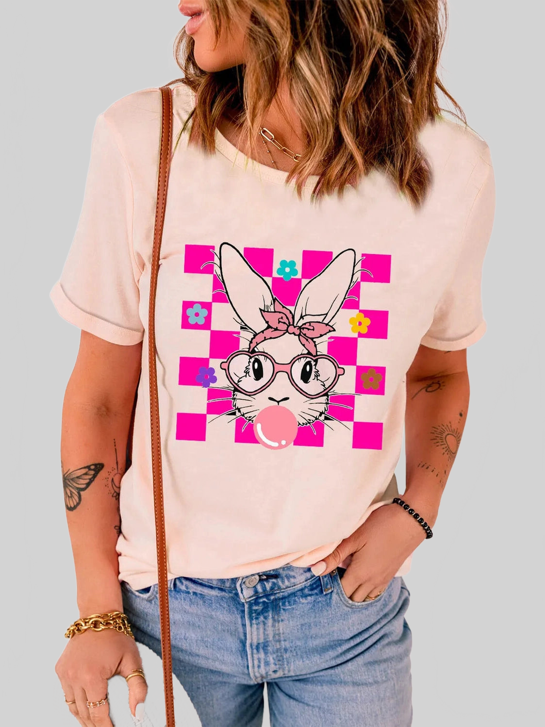 Rabbit Round Neck Short Sleeve T-Shirt Trendsi