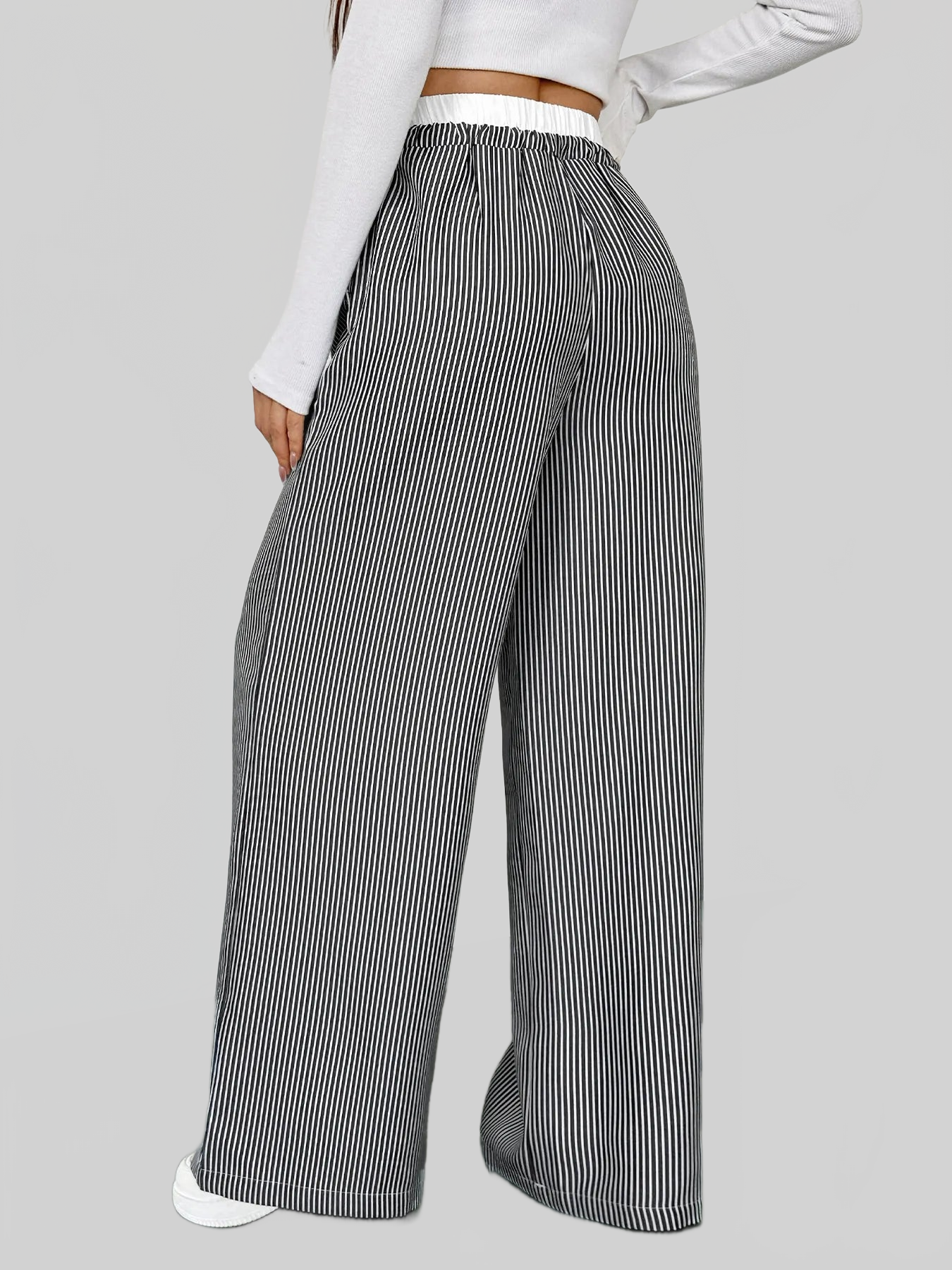 Women Striped Wide Leg Drawstring Pants nicholesgifts