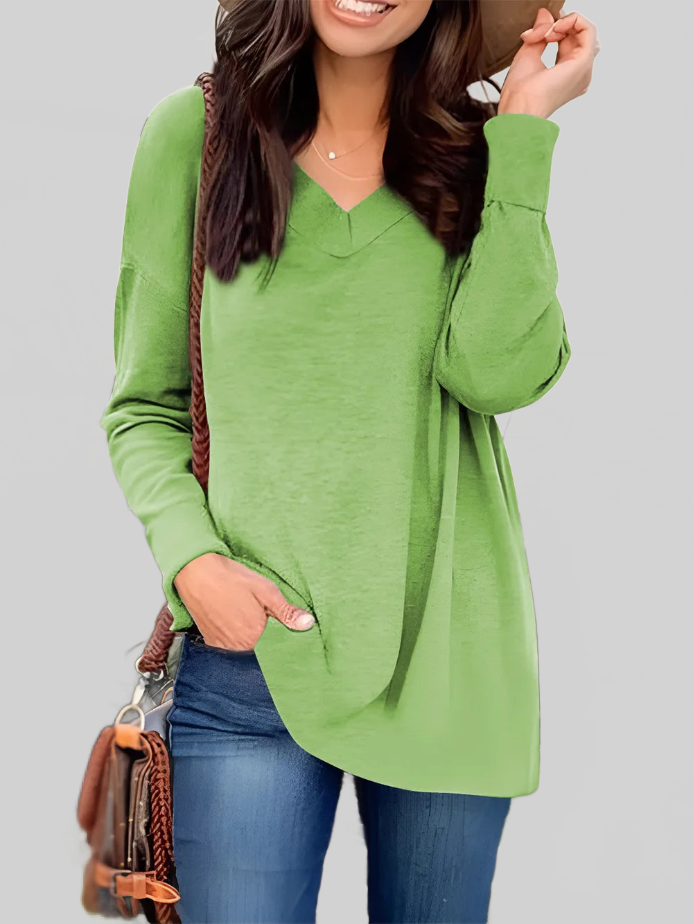 Women Full Size V-Neck Long Sleeve T-Shirt NicholesGifts
