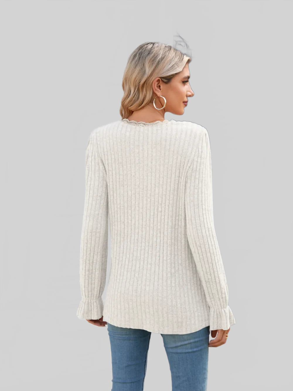 Lace Detail V-Neck Long Sleeve T-Shirt NicholesGifts