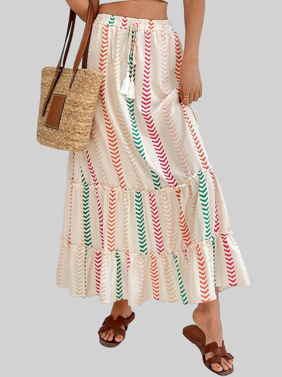 Frill Printed Maxi Skirt nicholesgifts