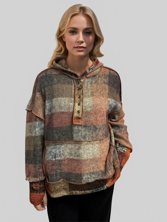 Double Take Full Size Plaid Dropped Shoulder Fleece Hoodie NicholesGifts