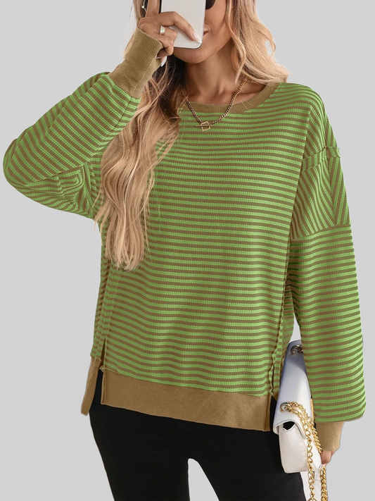 Exposed Seam Striped Contrast Sweatshirt nicholesgifts