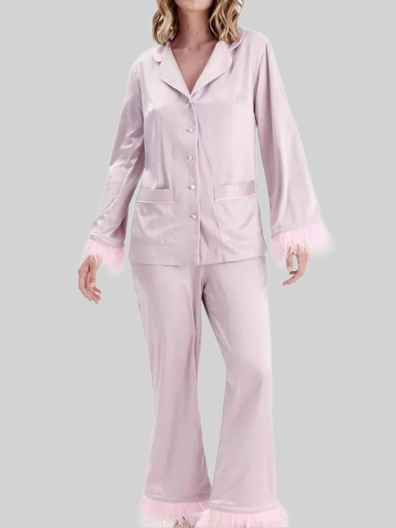 Silky Button Up Top and Pants Lounge Set nicholesgifts