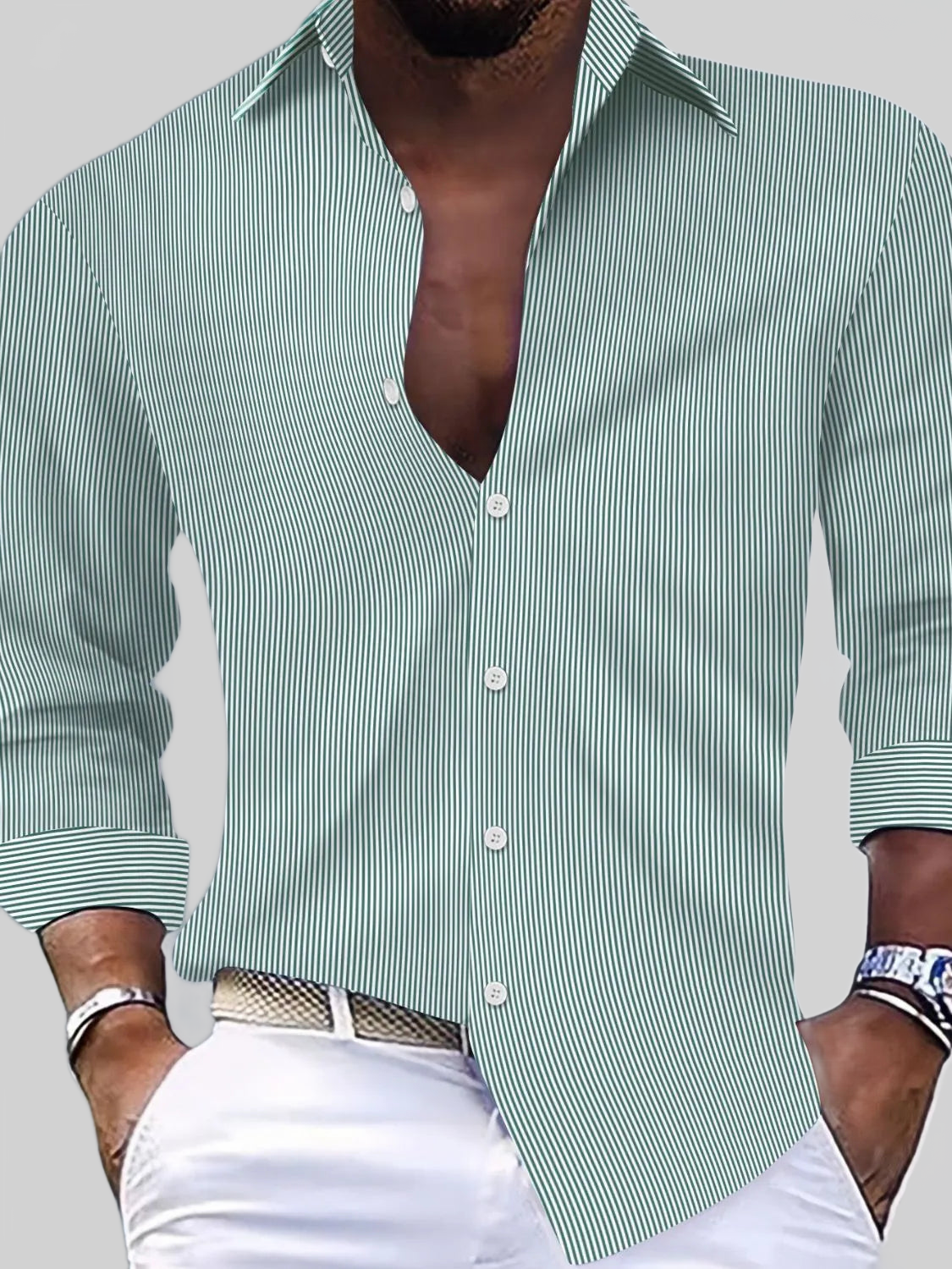 Men's Full Size Striped Button Up Long Sleeve Shirt Plus Size nicholesgifts