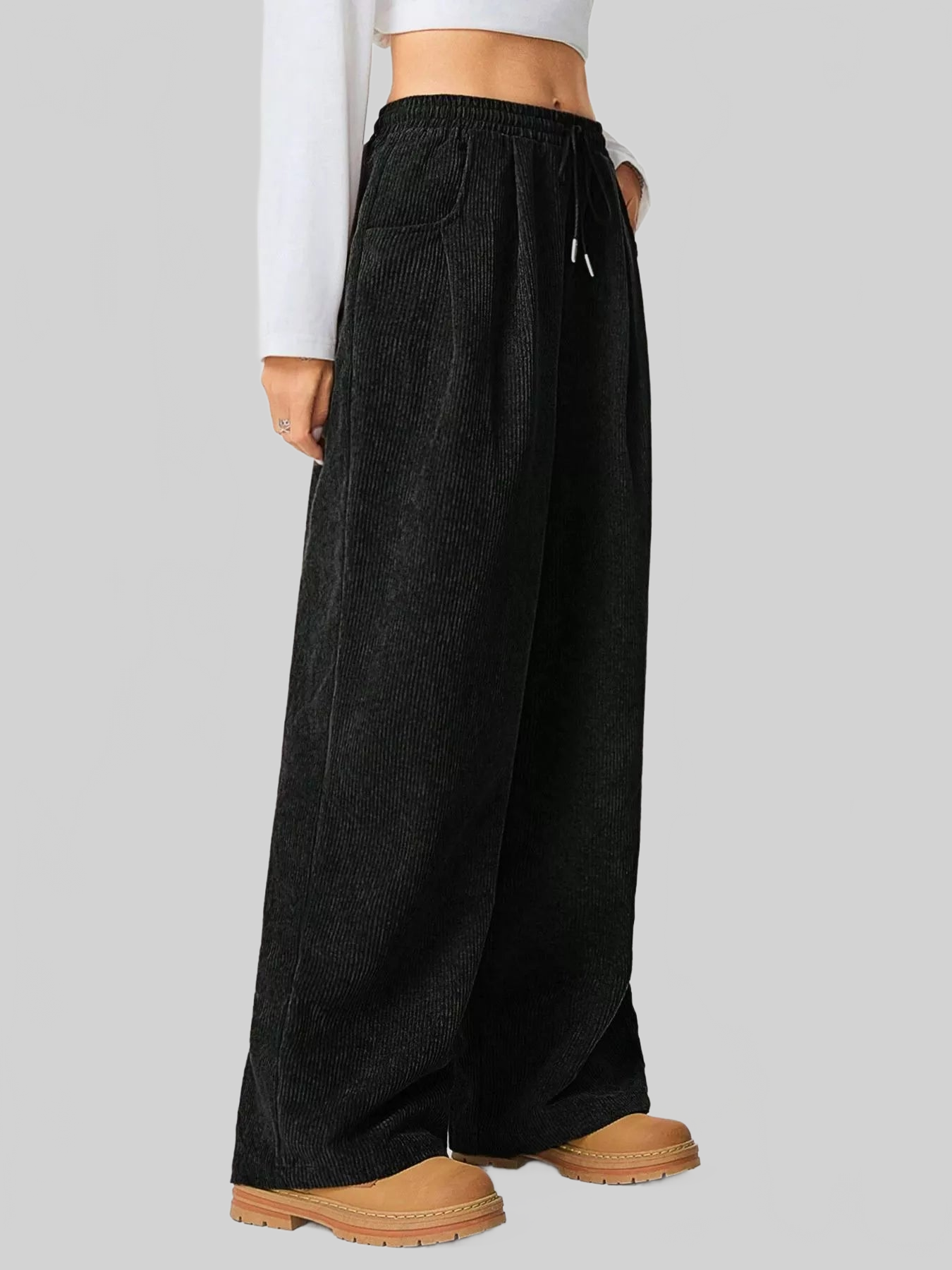 Women Wide Leg Corduroy Drawstring Pants nicholesgifts