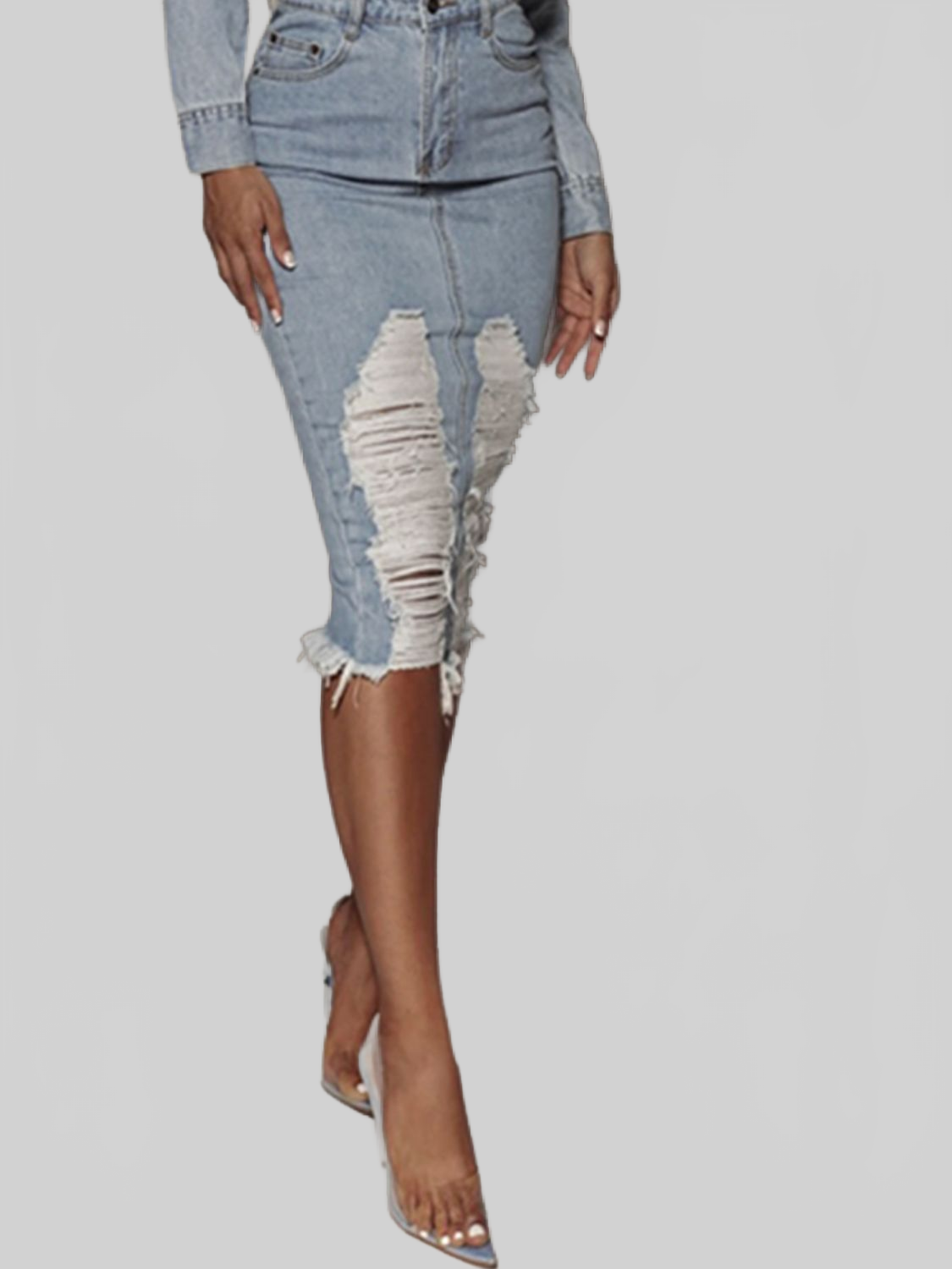 Distressed Slit Denim Skirt nicholesgifts